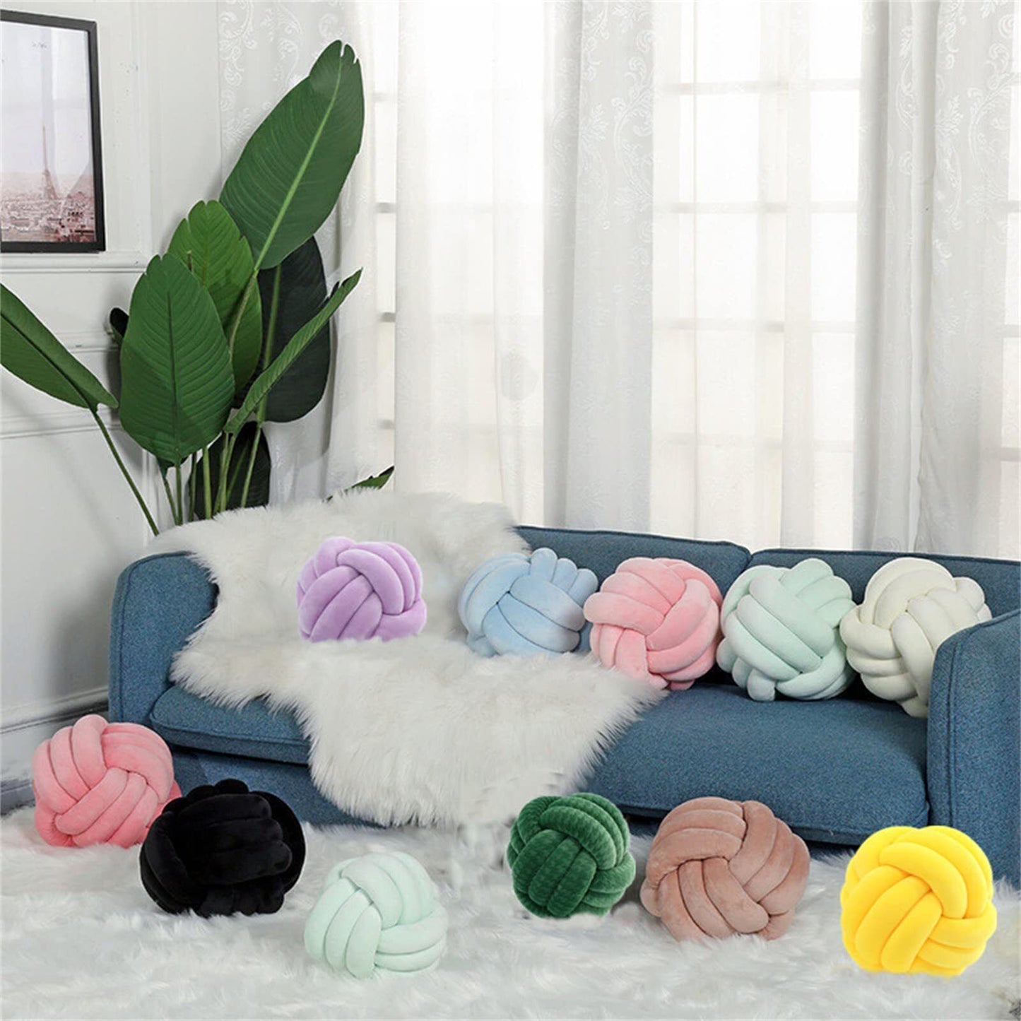 Round Pillow Soft Handmade Knot Pillow Home Decor Knotted Plush Pillow