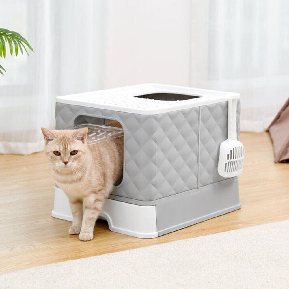 US Gray Self-Cleaning Hooded Cat Litter Box Enclosed Large Kitty Toilet Refill