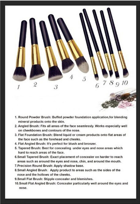 Magik Premium Synthetic Kabuki Makeup Brush Set Face Eye 10pcs Golden Black
