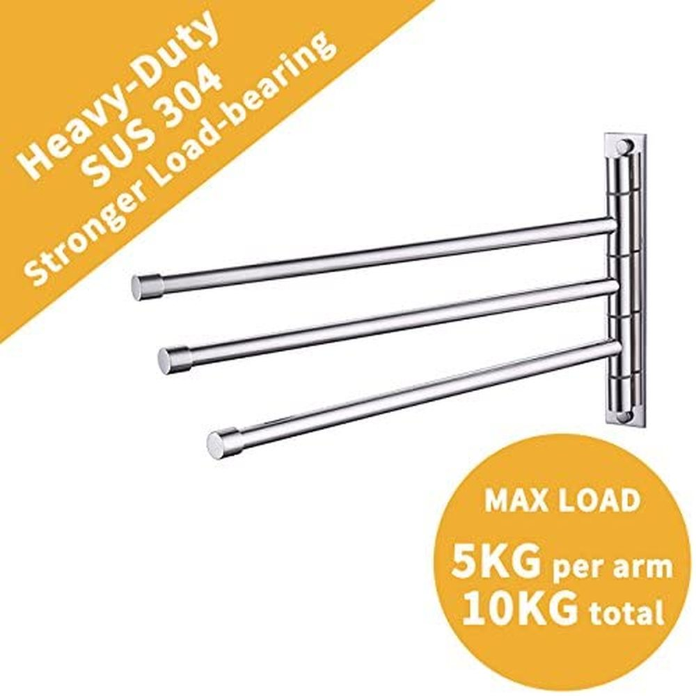 KES Towel Holder Swing Out Towel Bar SUS 304 SS 3-Bar Polished Finish, A2102S3