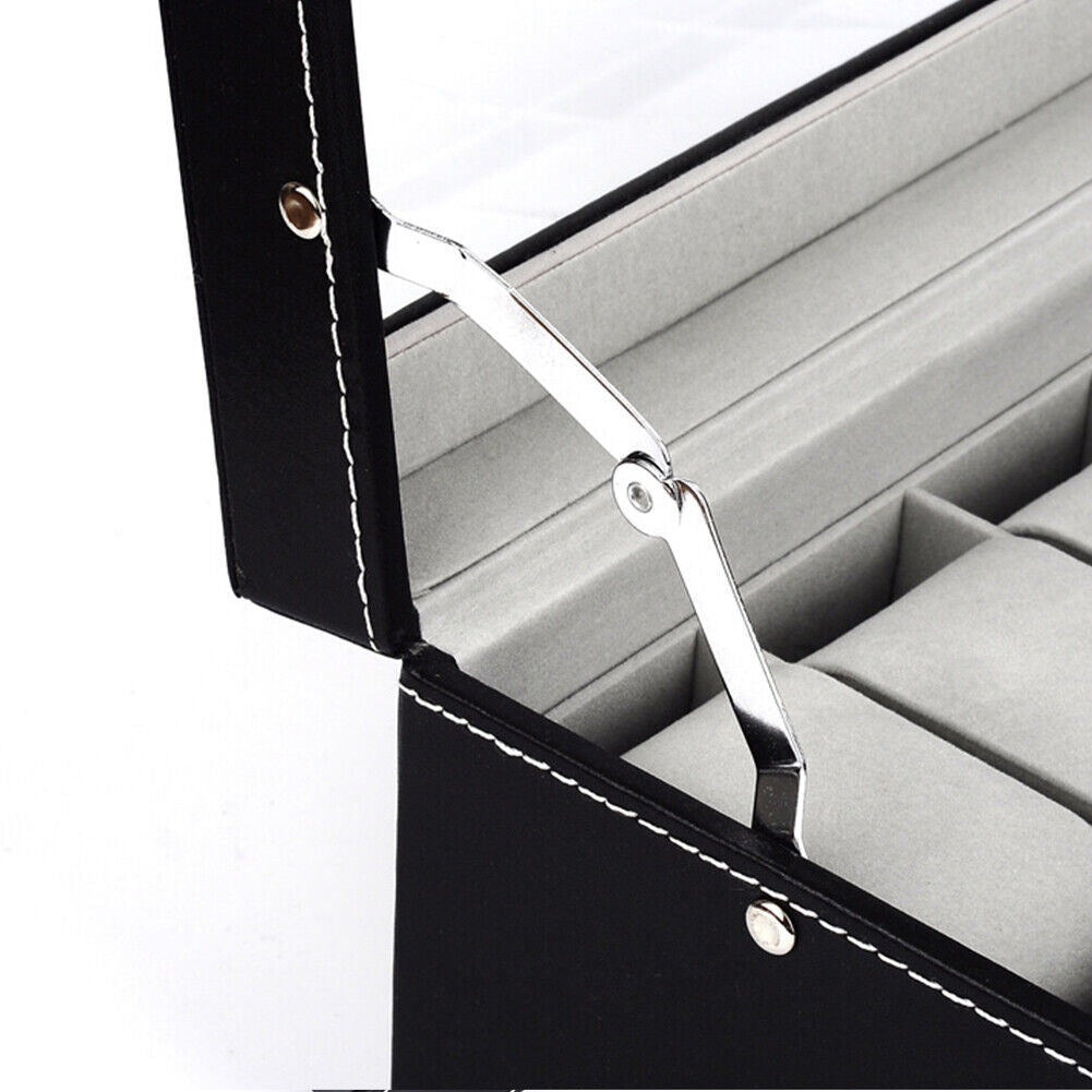 US12 Slot PU Leather Lockable Watch Storage Boxes Jewelry Display Drawer Case