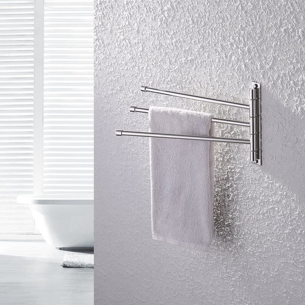 KES Towel Holder Swing Out Towel Bar SUS 304 SS 3-Bar Polished Finish, A2102S3