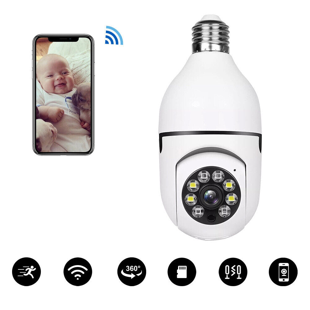 US 360° 1080P IP E27 Light Bulb Camera Wi-Fi IR Night Smart Wireless Security