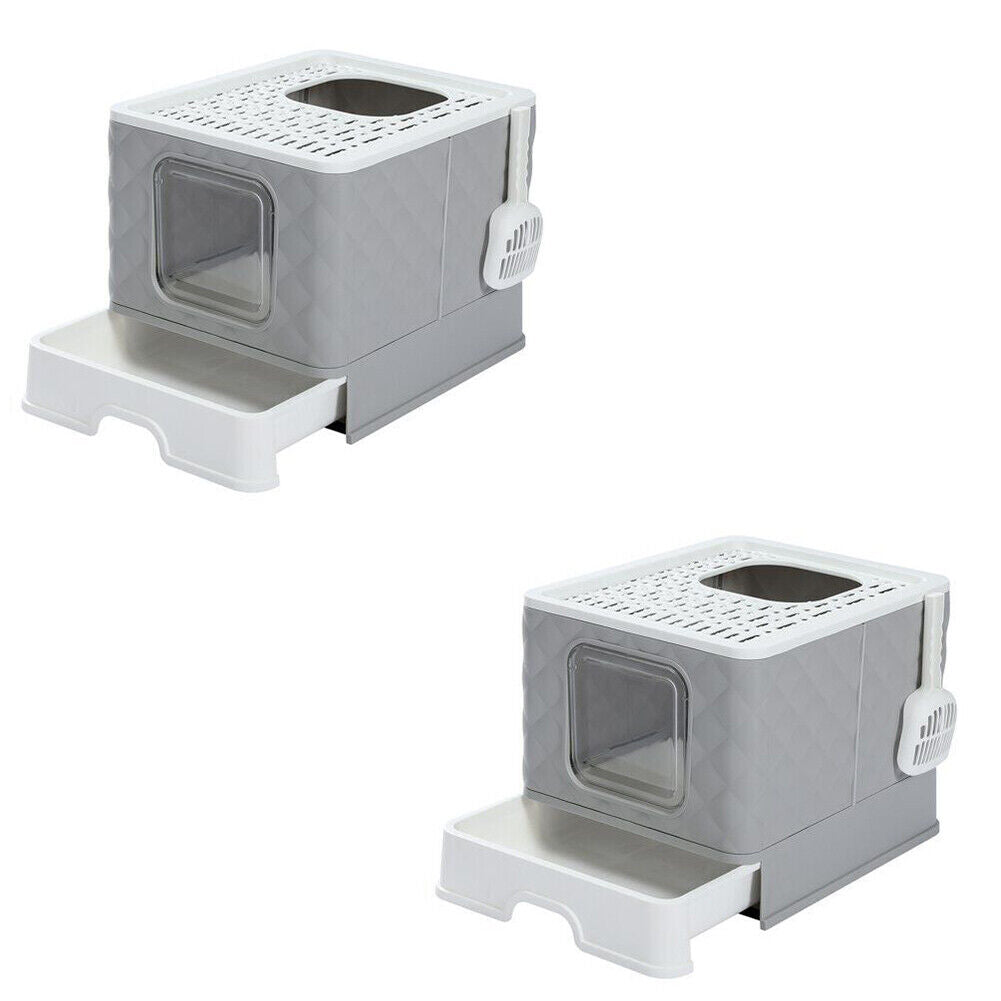 US Gray Self-Cleaning Hooded Cat Litter Box Enclosed Large Kitty Toilet Refill