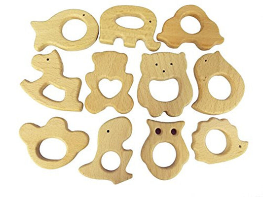 Baby Wooden Teether 11pc Wood Teething Toy Nature Animals Teething Relief Toys