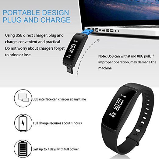 Fitness Tracker, Blood Pressure Heart RateWaterproof Activity Tracker,Bluetooth