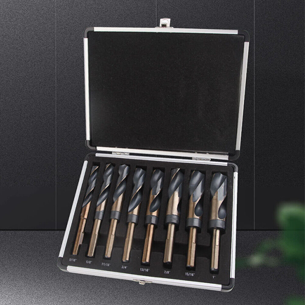 US 8 pc Jumbo Silver Deming Industrial Cobalt Drill Bit Set 1/2" Reduced Shank