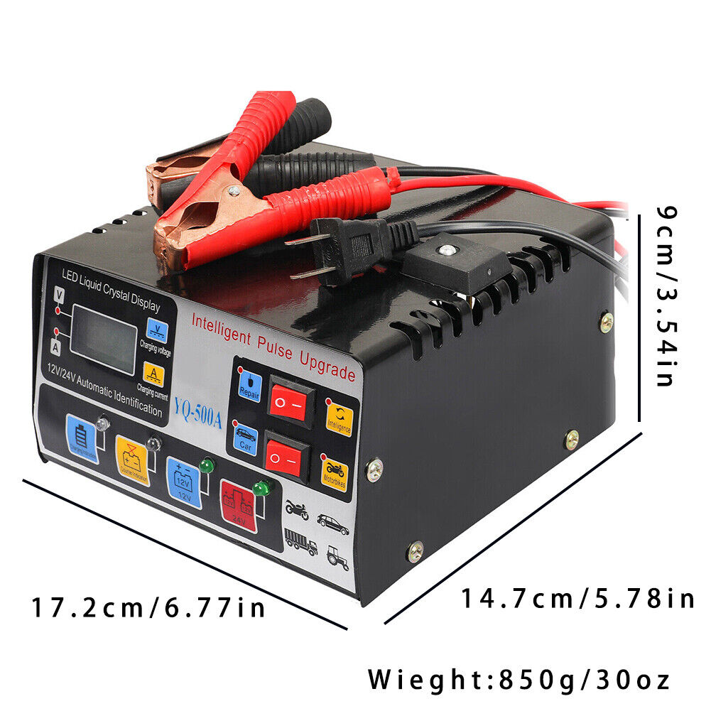 Intelligent Automatic Car Battery Charger 12/24V 9A Pulse Repair Starter AGM/GEL