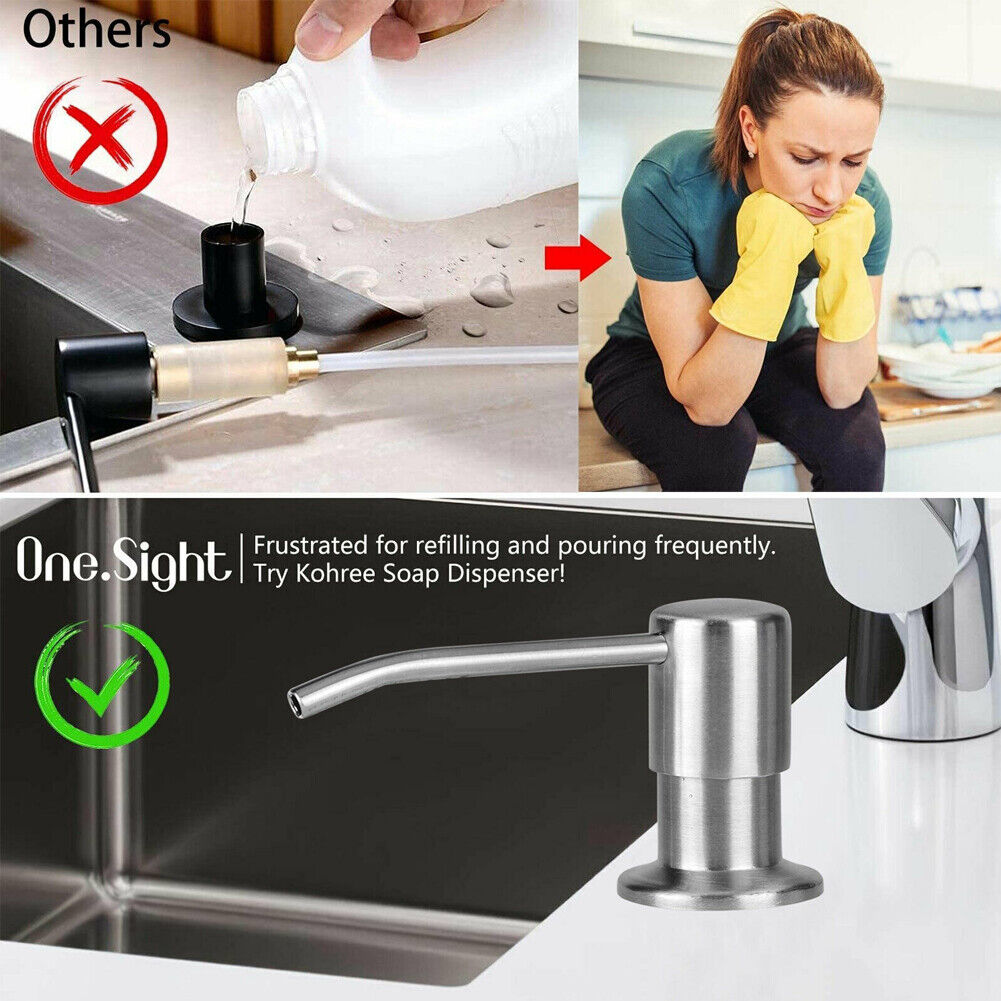 US 300ML Stainless Steel Soap Dispenser Kitchen Sink Pump Bottle Kit w/ 48" Tube