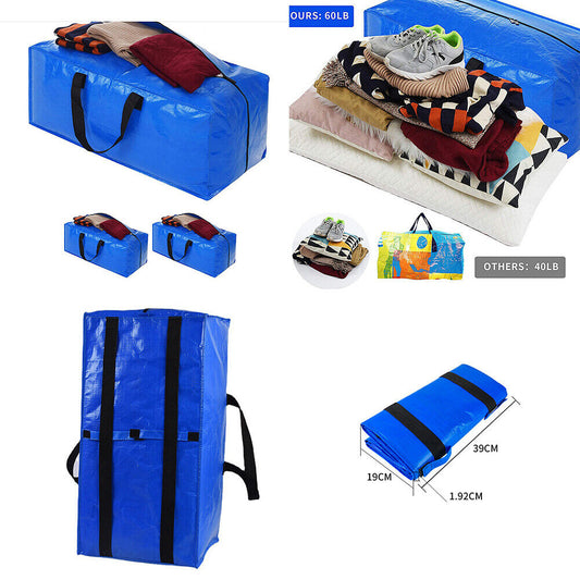 US 3 Pcs Heavy Duty Extra Large Storage Bag Blue Moving Water Resistant Bag Tote