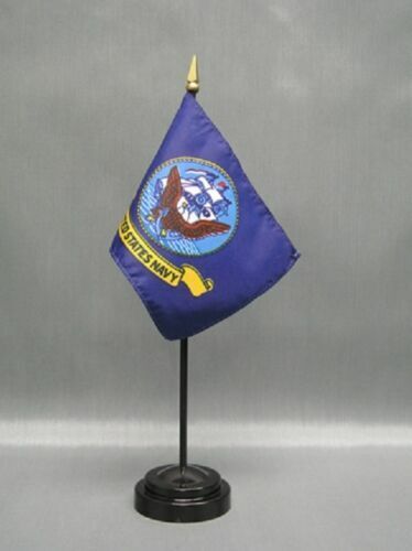 2 United States Navy 4"x6" Miniature Desk & Table Flags Includes 2 Flag Stands