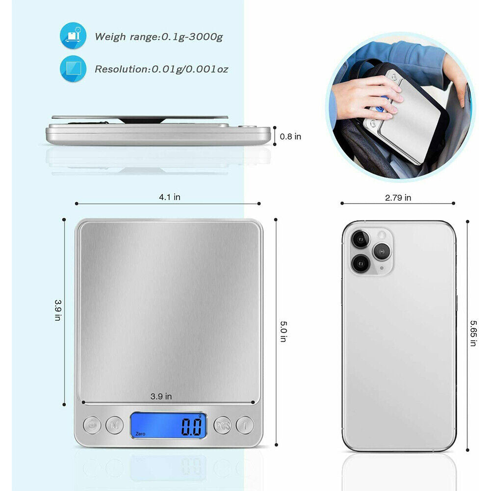 US High Accuracy Cooking Scale Digital Scale 3000gx0.1g Jewelry Gold Silver Coin