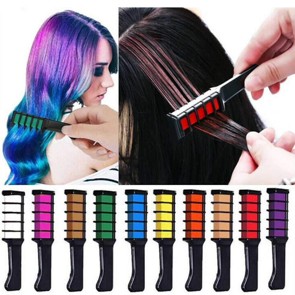 US 10 Color Hair Chalk Comb Set Washable Temporary Dye Mark DIY Party Kids Safe