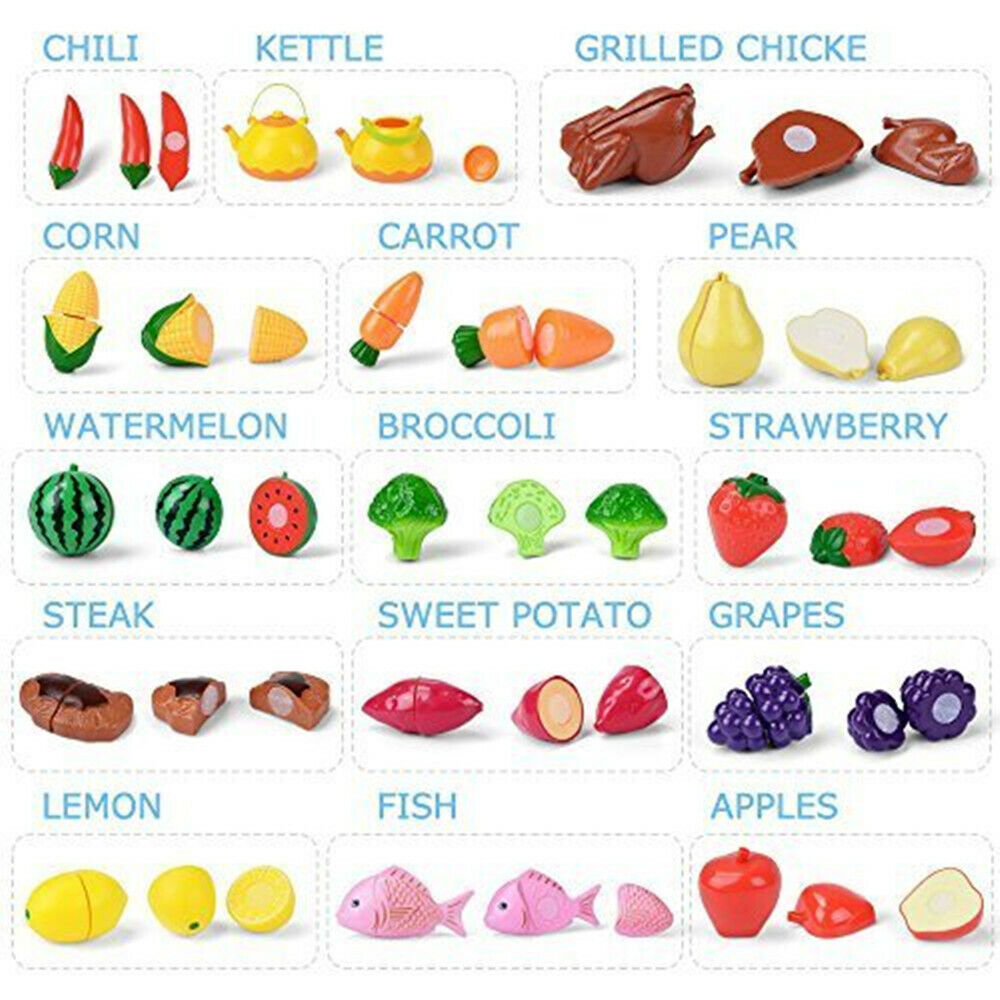 Kids Pretend Play Kitchen Food Set,Cutting Fruits & Vegetables Educational Toys