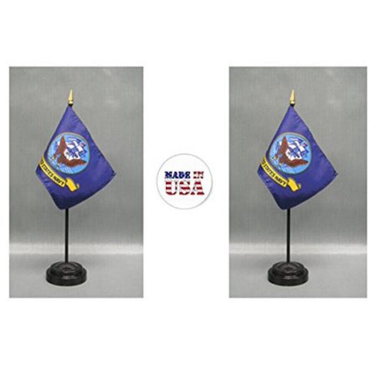 2 United States Navy 4"x6" Miniature Desk & Table Flags Includes 2 Flag Stands