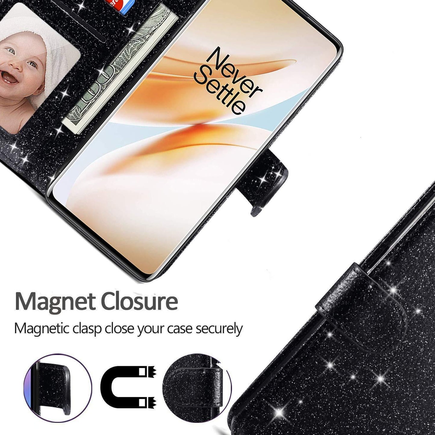 Oneplus8 Flip Glitter Bling Cute Leather Wallet Shockproof Protective Phone Case