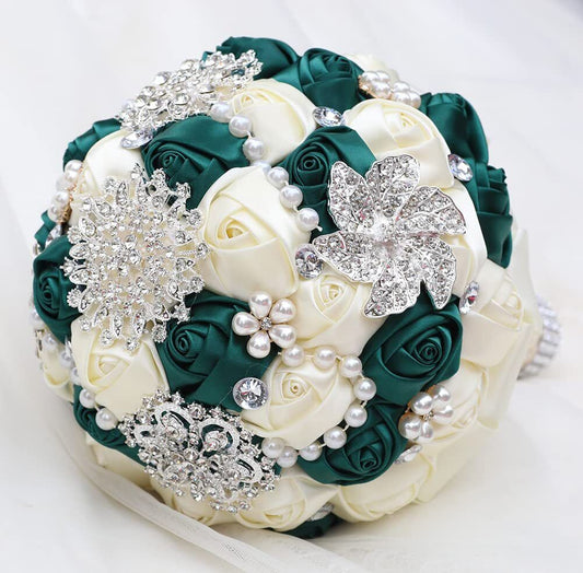 7.9 Inch Handmade Satin Rose Bridal Bouquet Toss Round Wedding Bouquet