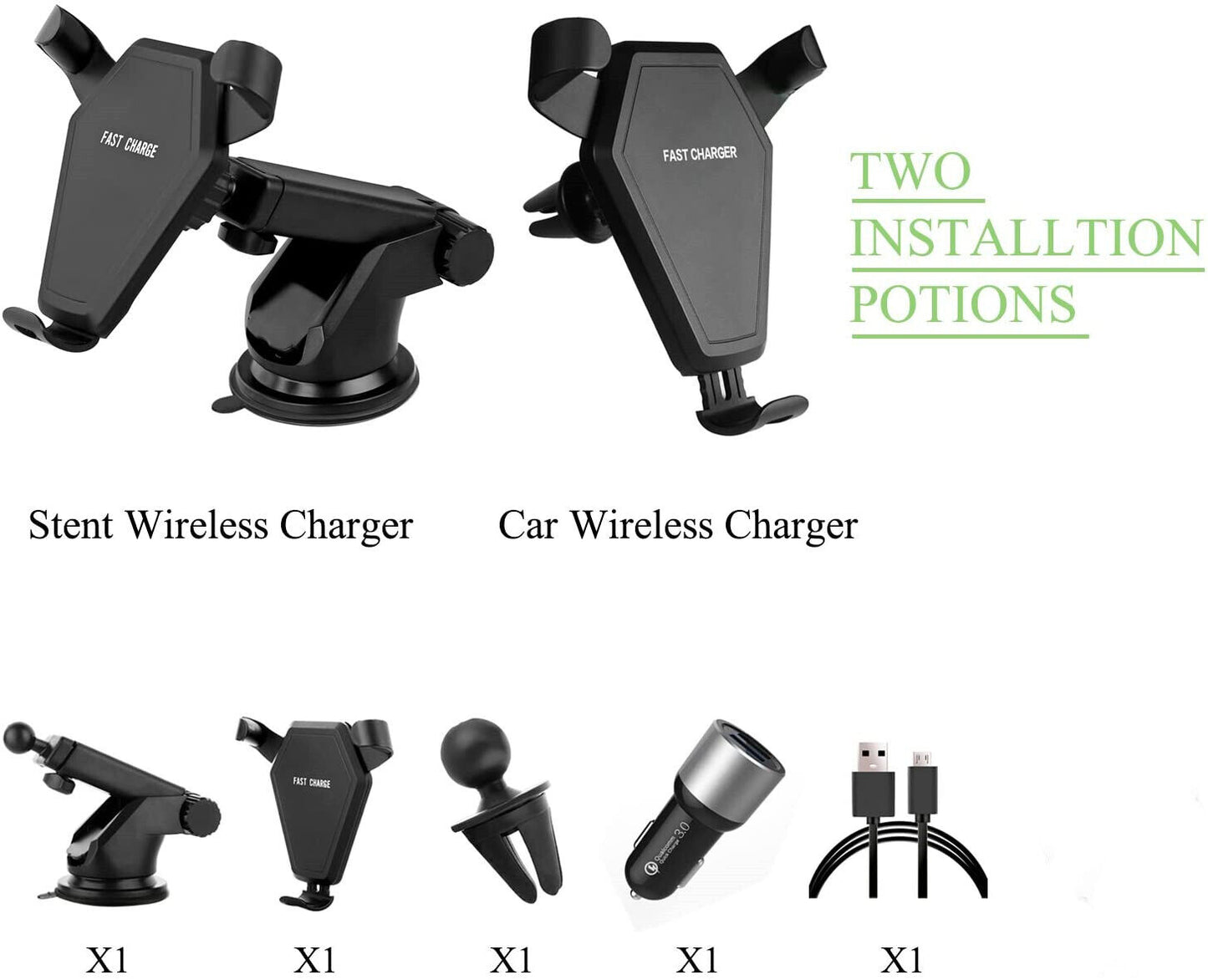 Fast Wireless Car Charger ,Qi car Wireless Charging Mount, for iPhone X,8 plus