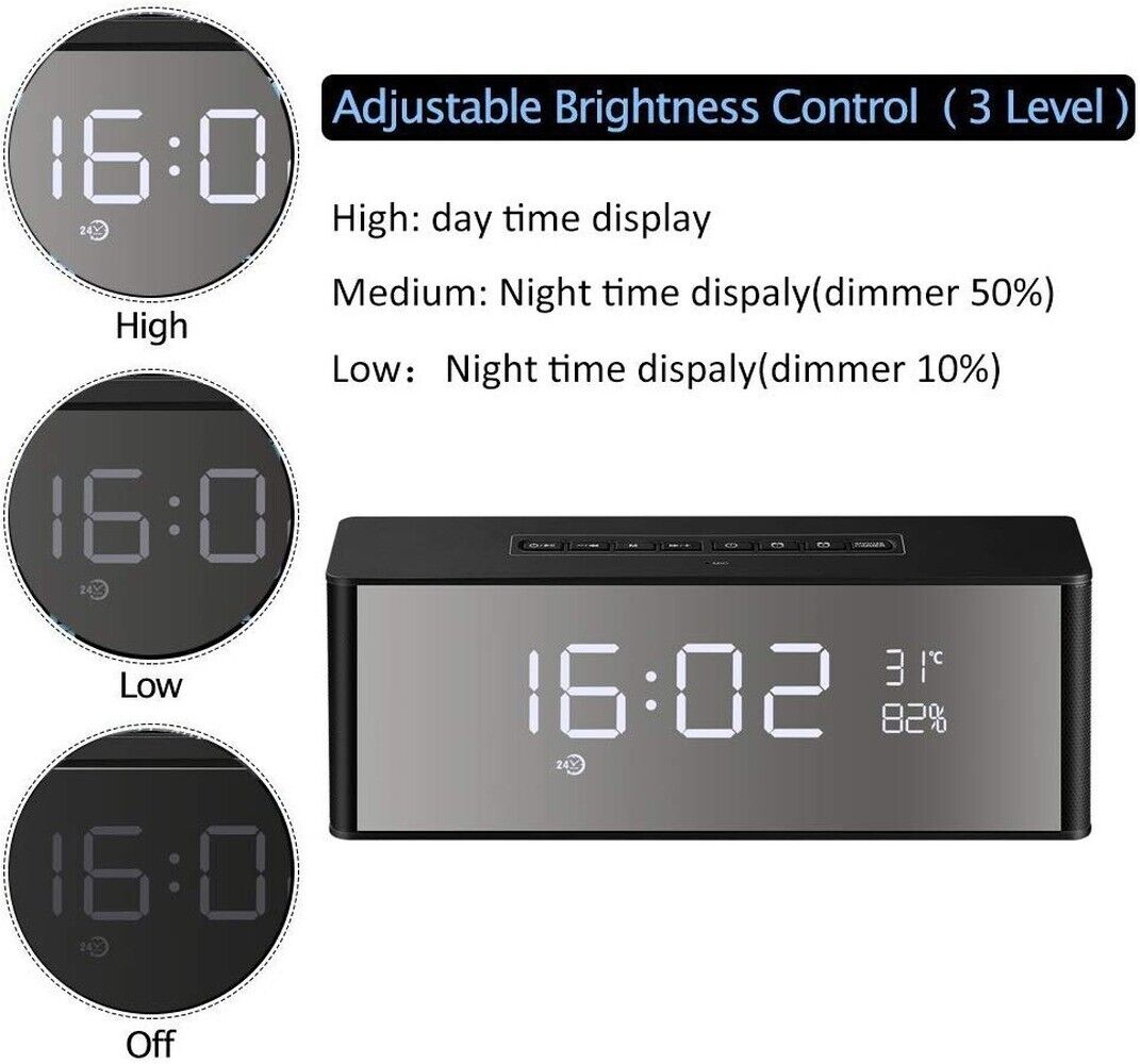 Wireless Speaker, Alarm Clock, Digital FM Radio, 3.5mm Aux Line-in TF Card Play