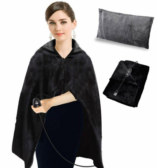 Heated Shawl, Soft Warm Heated Throw Blanket with Pillowcase, Flannel Blanket