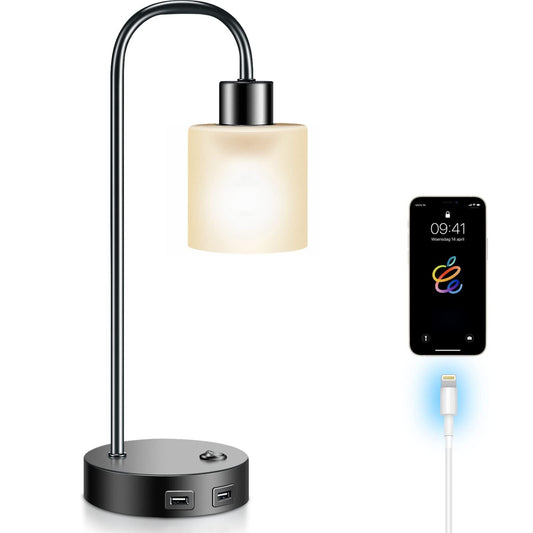 8W LED Bedside Black Table Lamp, 3 Way Dimmable Lamps with 2 USB Charging Port