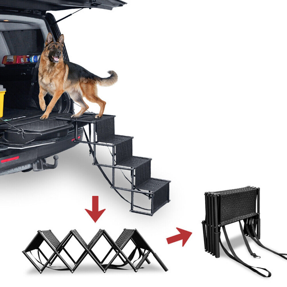 US Folding Dog Pet Steps Ramp Stairs Car Boot Portable Ladder Metal Accordion