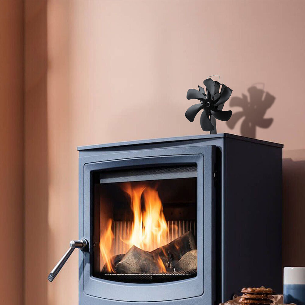 US 6 Blades Wood Stove Fan Heat Powered Eco Fireplace Fan Log Burner Fuel Saving