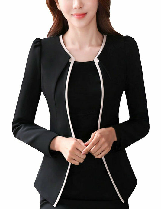 MFrannie Women Split Crew Neck OL Casual Work One Button Slim Blazer