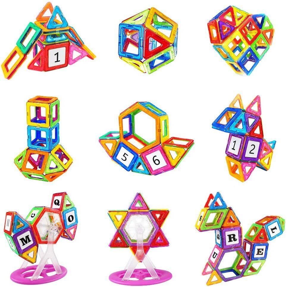 Magnetic Blocks Gift for Kids 101Pcs with Ferris Wheel Numbers Alphabet Letters