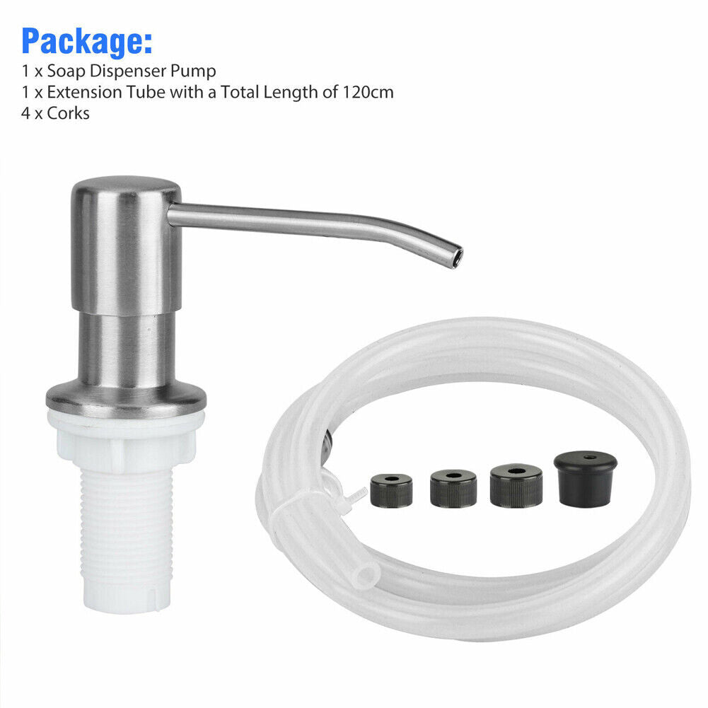 US 300ML Stainless Steel Soap Dispenser Kitchen Sink Pump Bottle Kit w/ 48" Tube