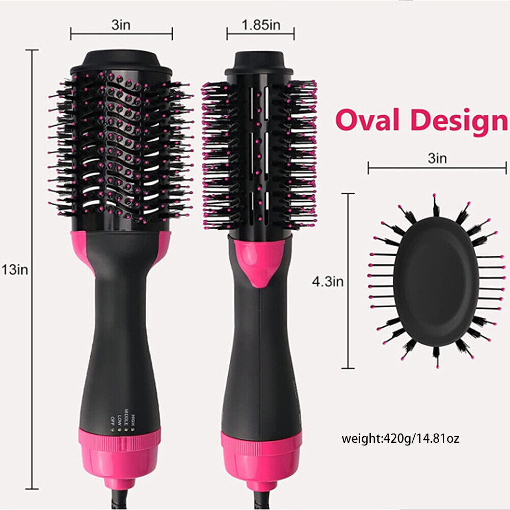 US 4-In-1 Hair Dryer Hot Air Blow Brush Detachable Volumizer Negative Ion Comb