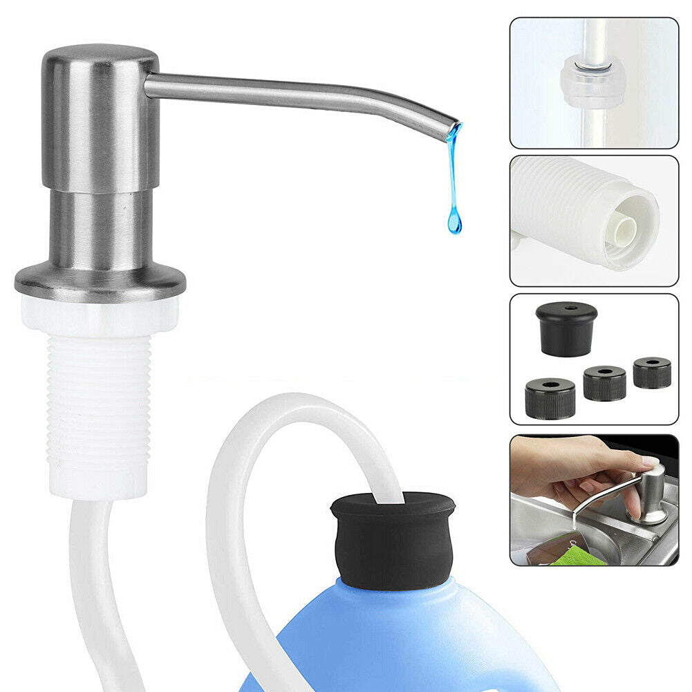 US 300ML Stainless Steel Soap Dispenser Kitchen Sink Pump Bottle Kit w/ 48" Tube