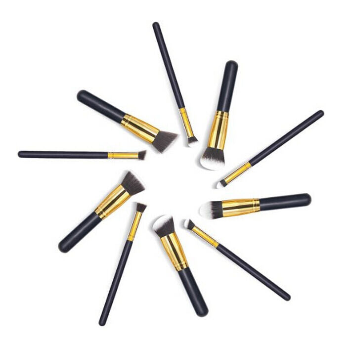 Magik Premium Synthetic Kabuki Makeup Brush Set Face Eye 10pcs Golden Black
