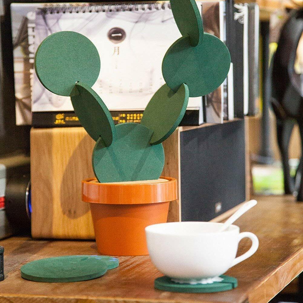 6-Piece Green Coaster Set with Flower Pot Shaped Holder