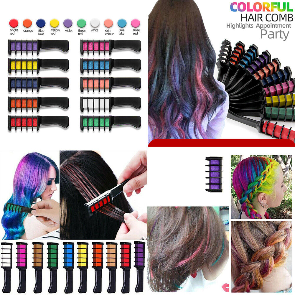 US 10 Color Hair Chalk Comb Set Washable Temporary Dye Mark DIY Party Kids Safe