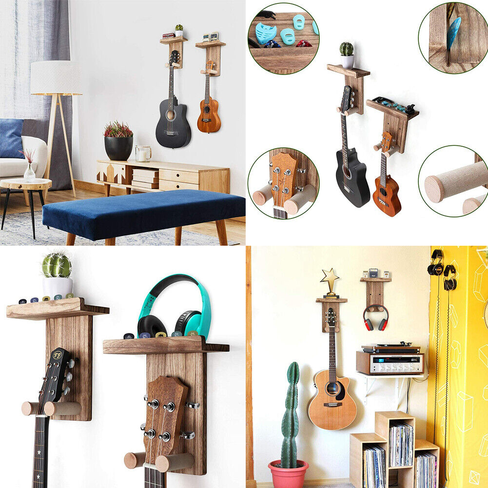 US 4 Pack Guitar Wall Hanger Guitar Wall Mount Holder With Pick Holder