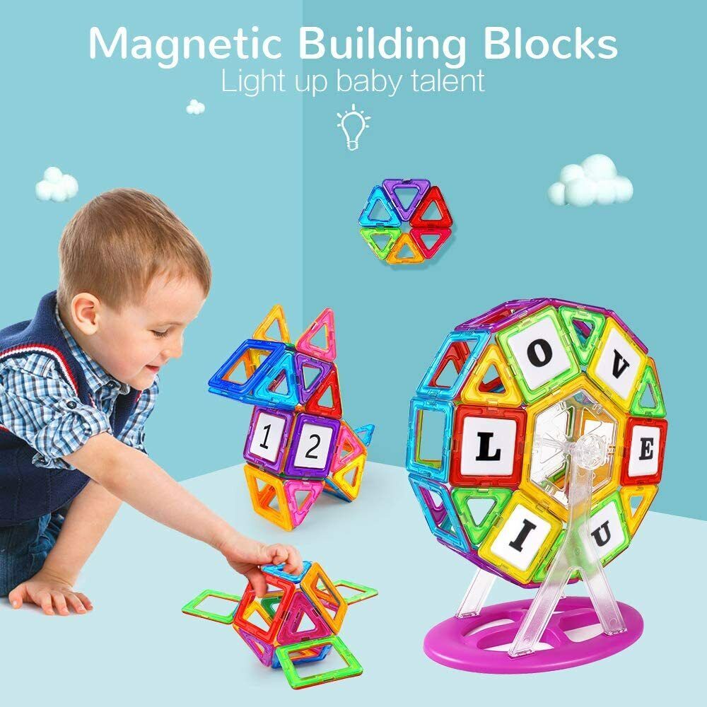 Magnetic Blocks Gift for Kids 101Pcs with Ferris Wheel Numbers Alphabet Letters