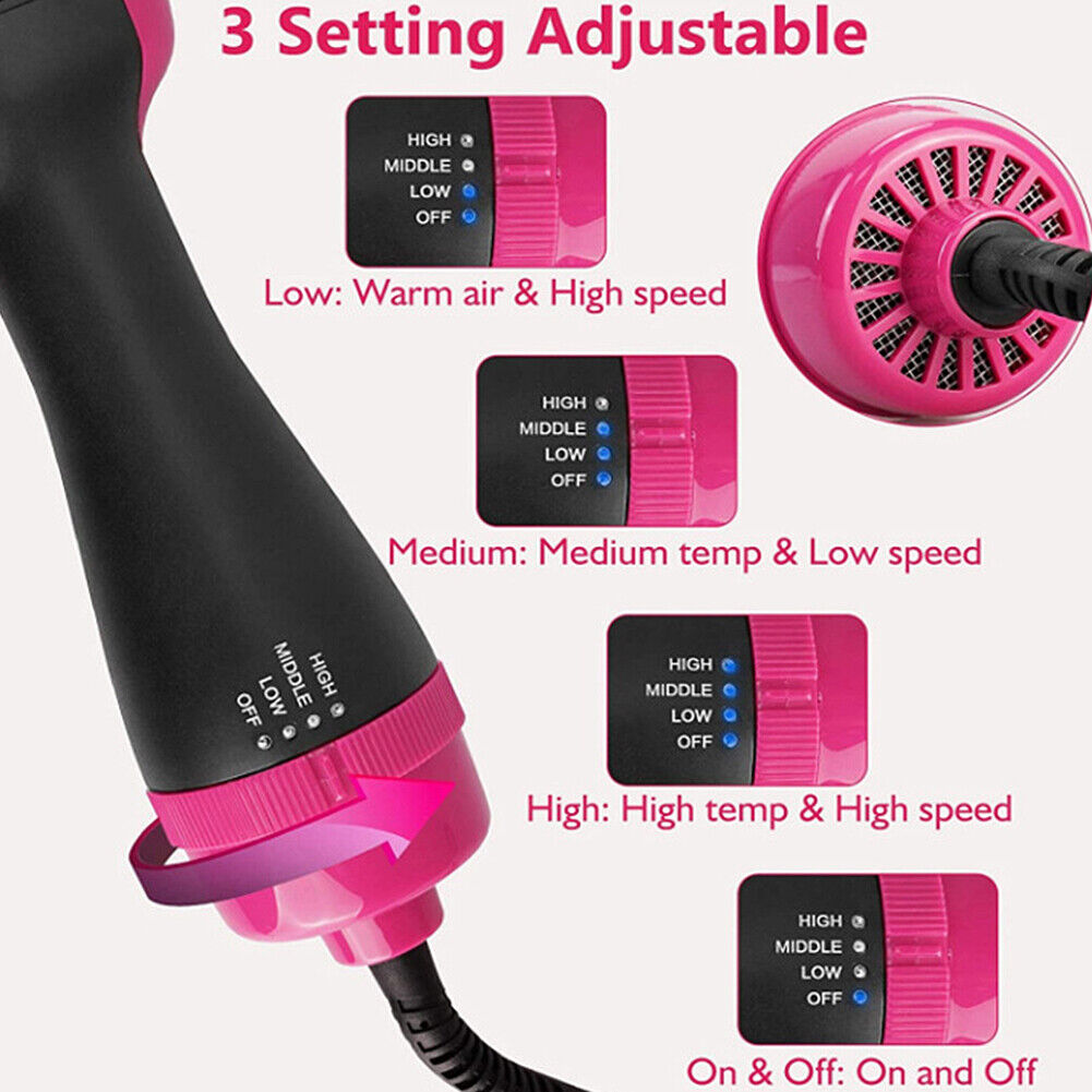 US 4-In-1 Hair Dryer Hot Air Blow Brush Detachable Volumizer Negative Ion Comb