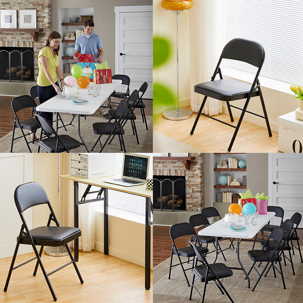 US 4 Pack Upgrade Vinyl Padded Seat Metal Back Folding Chair Heavy Duty Durable