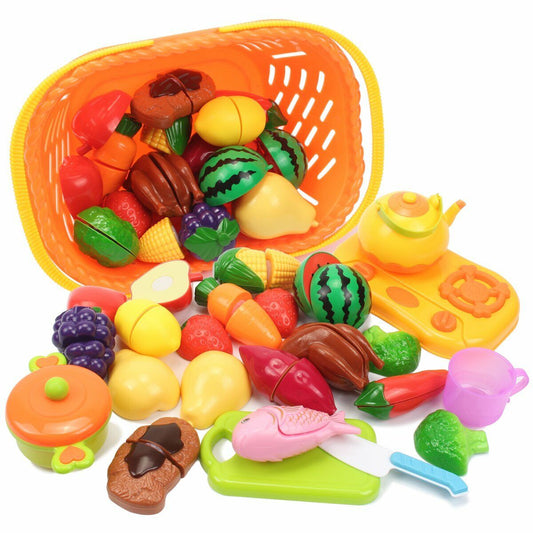 Kids Pretend Play Kitchen Food Set,Cutting Fruits & Vegetables Educational Toys