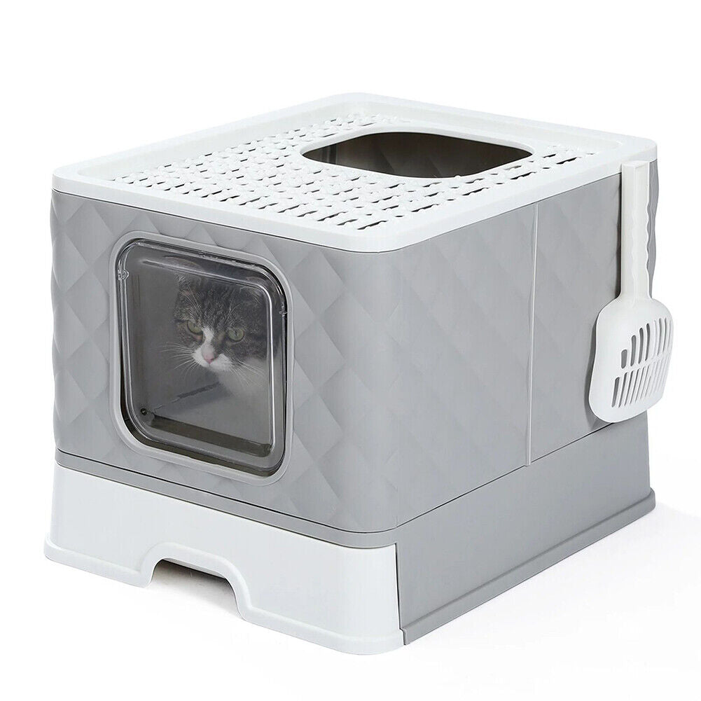 US Gray Self-Cleaning Hooded Cat Litter Box Enclosed Large Kitty Toilet Refill