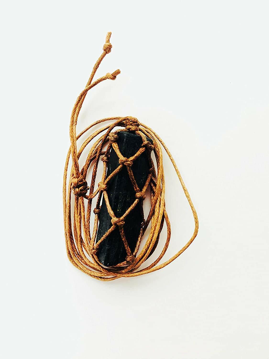 Raw Tourmaline Crystal Healing Chakra Pendant Hand Braided Necklace Protection