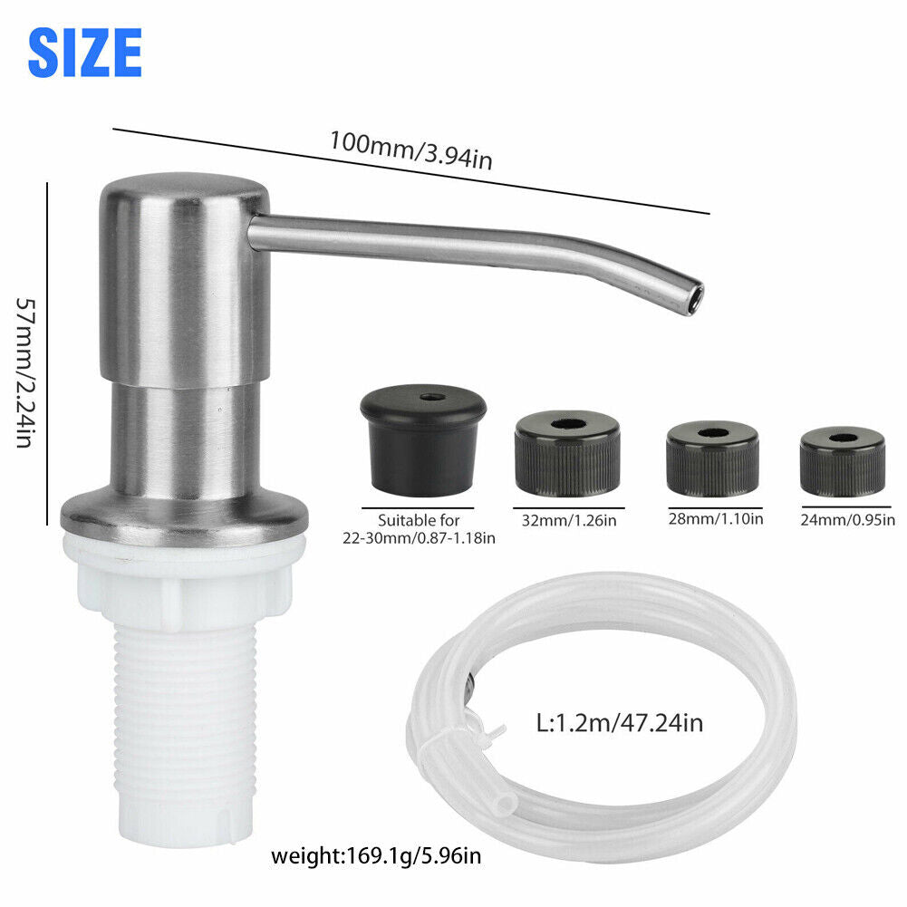 US 300ML Stainless Steel Soap Dispenser Kitchen Sink Pump Bottle Kit w/ 48" Tube