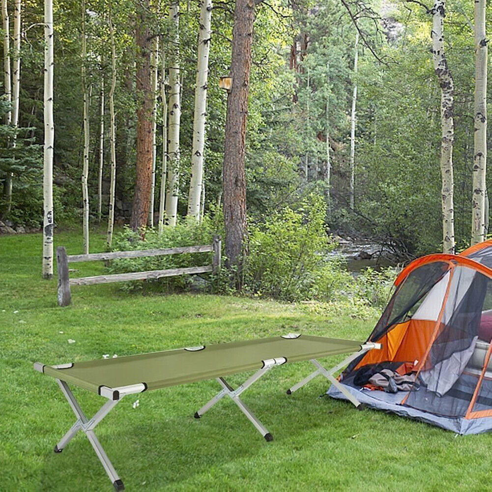 US Green Folding Camping Cot Car Tent Durable Canvas Sleeping Outdoor Steel