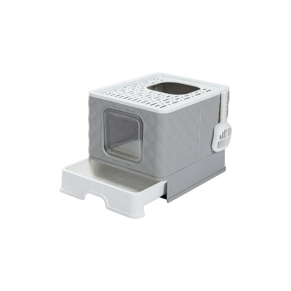 US Gray Self-Cleaning Hooded Cat Litter Box Enclosed Large Kitty Toilet Refill