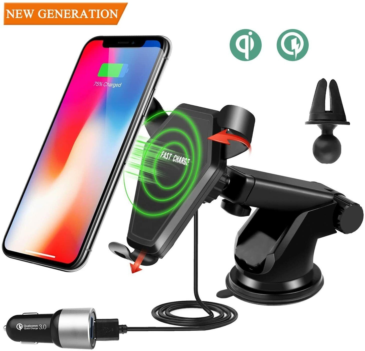 Fast Wireless Car Charger ,Qi car Wireless Charging Mount, for iPhone X,8 plus