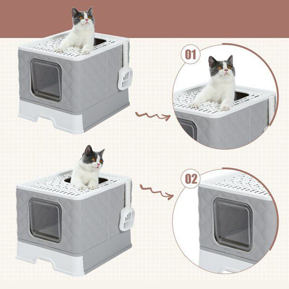 US Gray Self-Cleaning Hooded Cat Litter Box Enclosed Large Kitty Toilet Refill