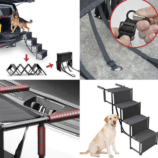 US Folding Dog Pet Steps Ramp Stairs Car Boot Portable Ladder Metal Accordion