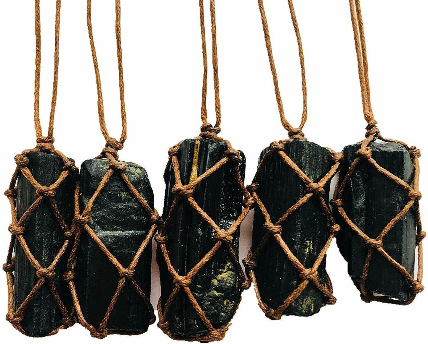 Raw Tourmaline Crystal Healing Chakra Pendant Hand Braided Necklace Protection