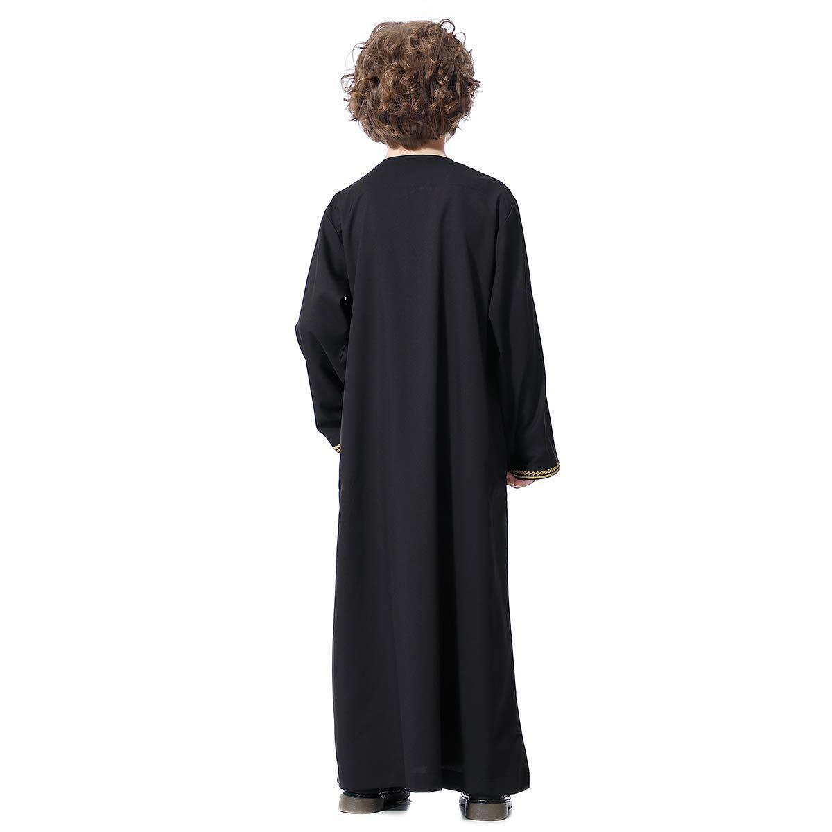 Arabic Thobe Muslim Thobe LongSleeve Kaftan Crew Collar Robe with Zipper for Boy